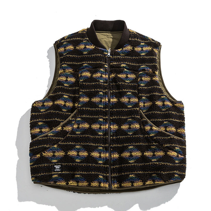 Unisex Wendbare gesteppte Weste mit Jacquard‑Fleece und aufgesetzten Taschen Echo Archiv