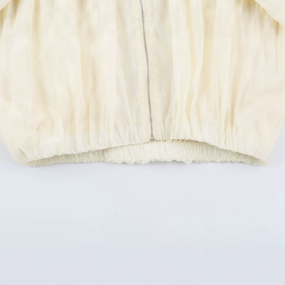 Damen Kurz geschnittene Wollmix-Jacke mit Stehkragen, Reißverschluss und Ballonärmeln Echo Archiv