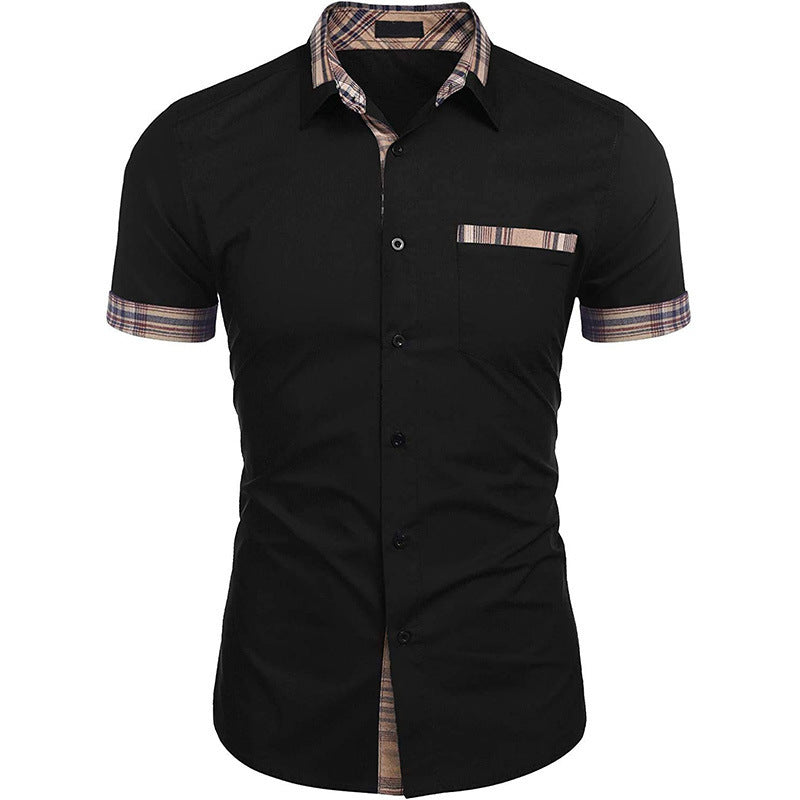 Herren Kurzarm-Hemd mit modernem Karomuster und gestreiftem Kragen Echoarchiv