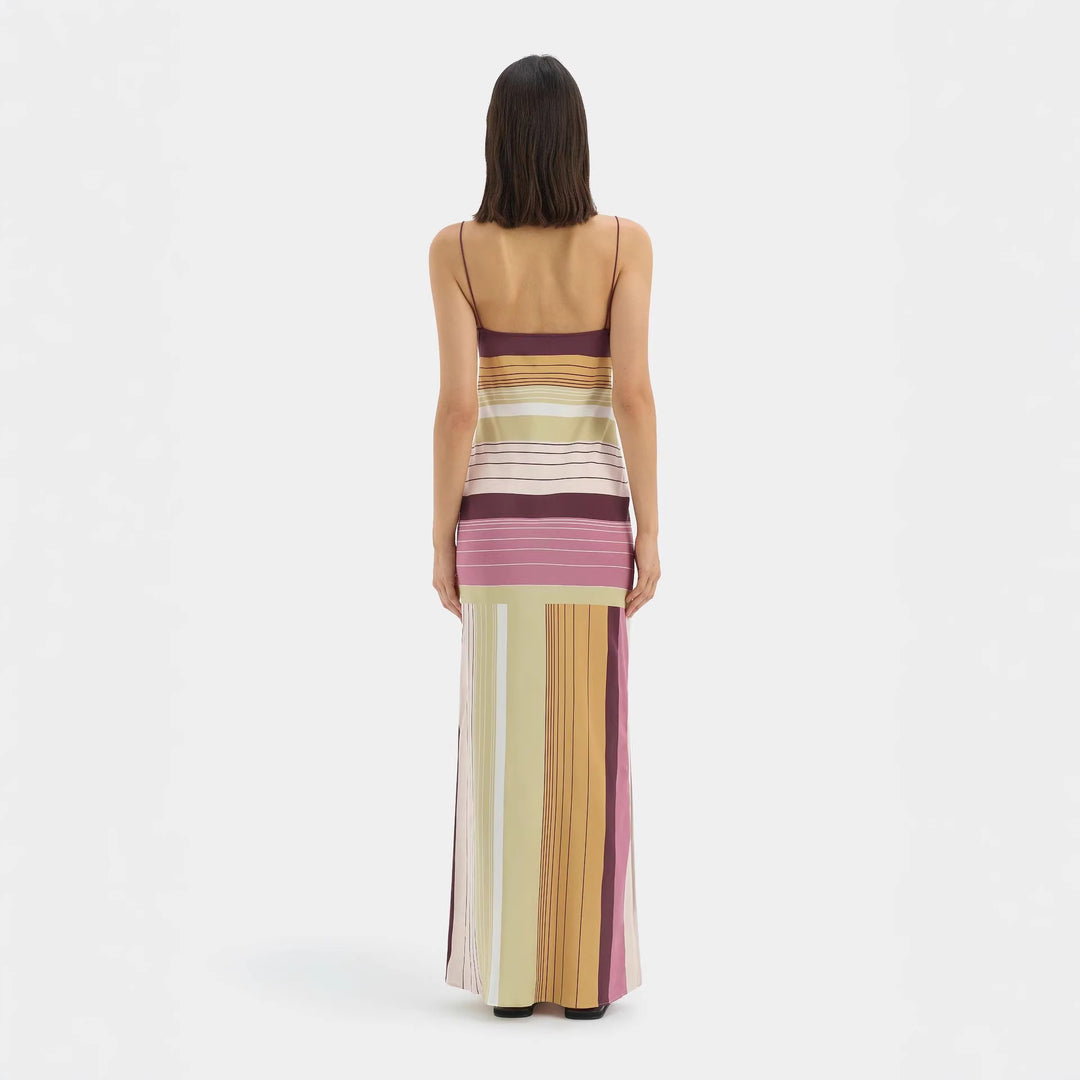 Damen nan figurbetontes Maxikleid mit Spaghettiträgern, geradem Ausschnitt, Paneelstreifen und seitlichem Schlitz Echo Archiv