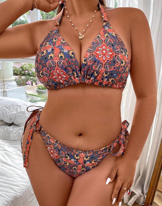 Damen Triangel-Bikini mit floralem Muster und seitlichem Bindeband Echo Archiv