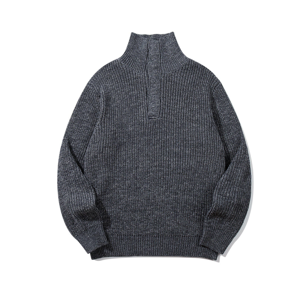 Unisex Grobgestrickter Rollkragenpullover mit halber Knopfleiste Echoarchiv