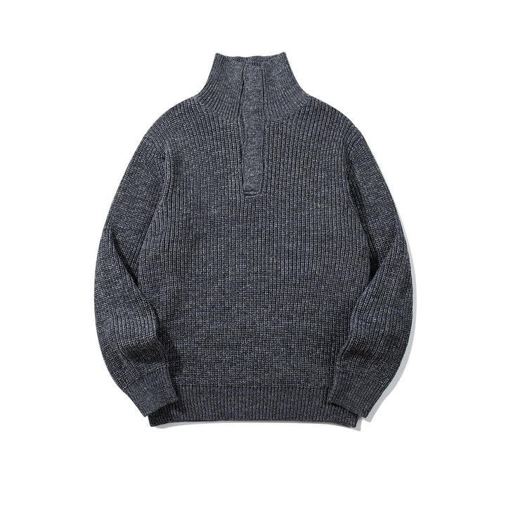 Unisex Grobgestrickter Rollkragenpullover mit halber Knopfleiste Echoarchiv