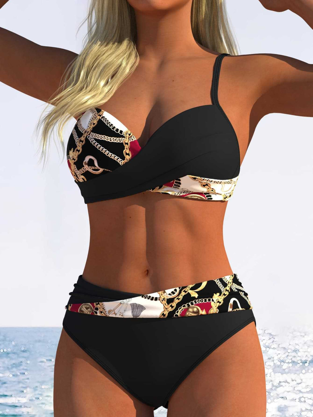 Damen Bikini-Set mit floralem Wickelmuster und bequemen High-Waist-Höschen Echo Archiv