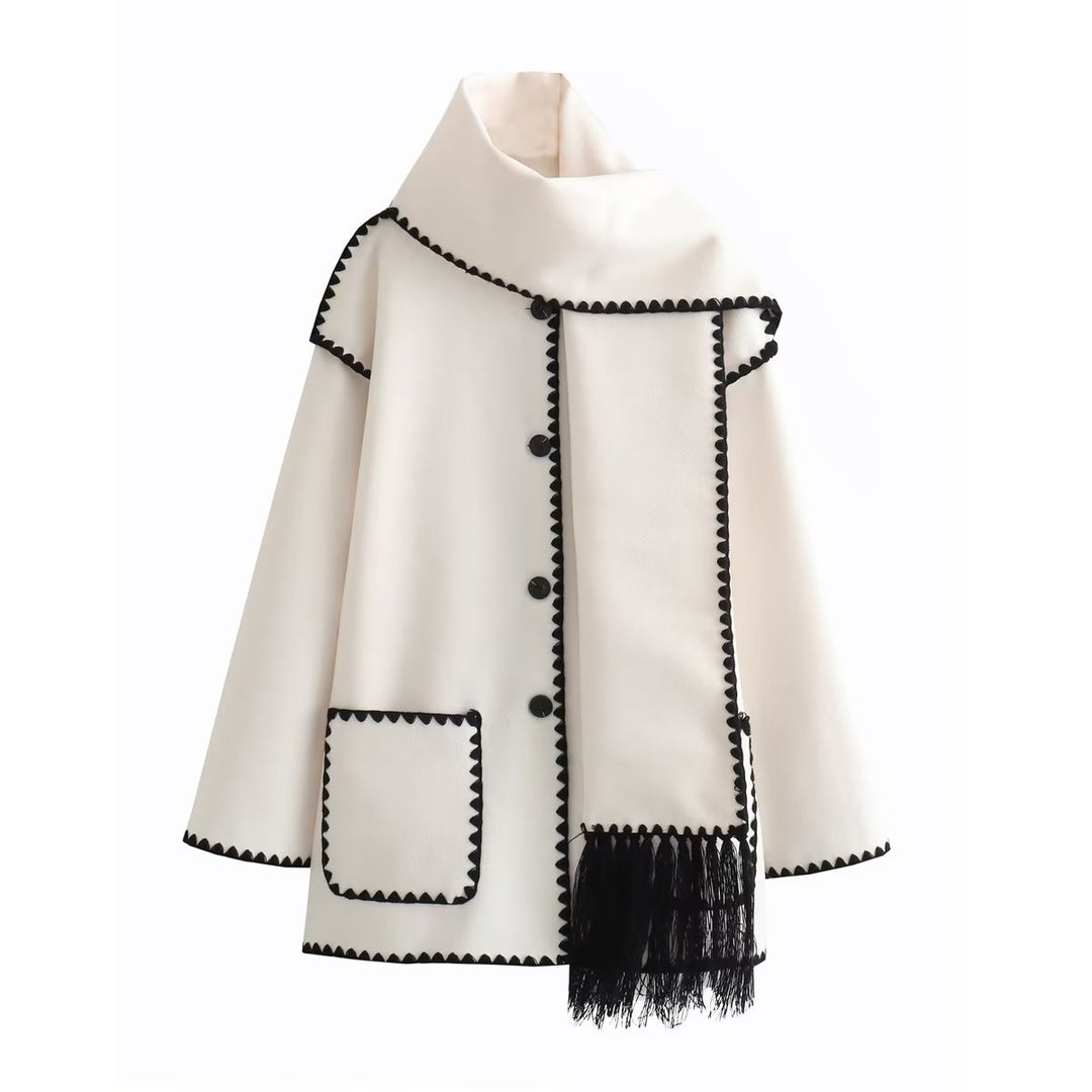 Damen Cape-Mantel mit angesetztem Fransen-Schal und Zier-Zickzacknaht Echo Archiv