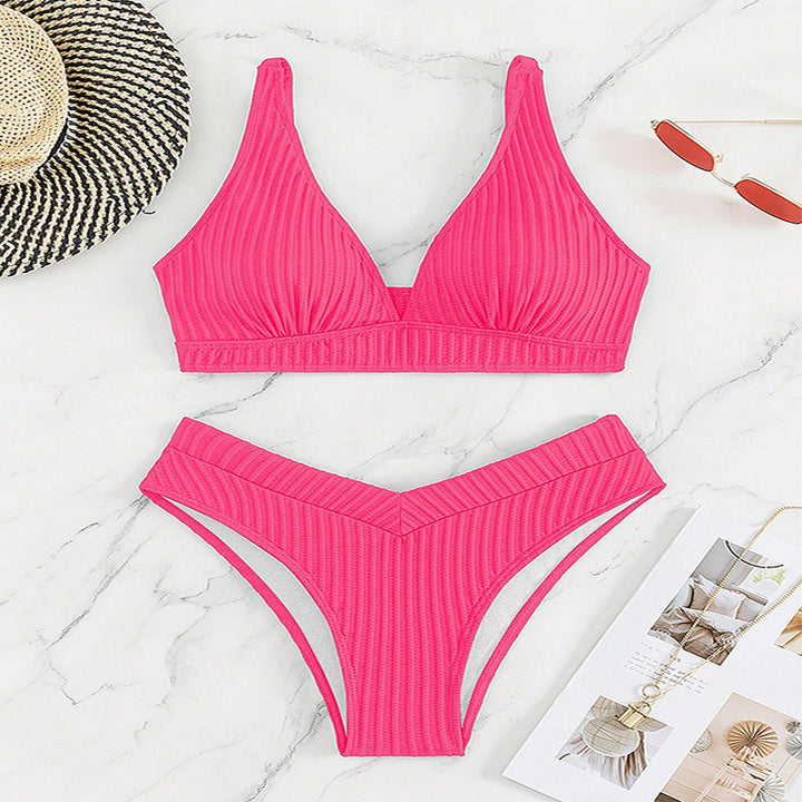 Damen Hochgeschnittenes Triangel-Bikini-Set mit strukturiertem Stoff Echo Archiv