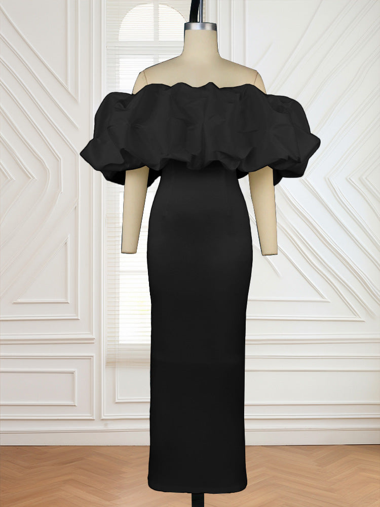 Damen Elegantes Off-Shoulder Maxikleid mit voluminösen Rüschensäumen Echo Archiv
