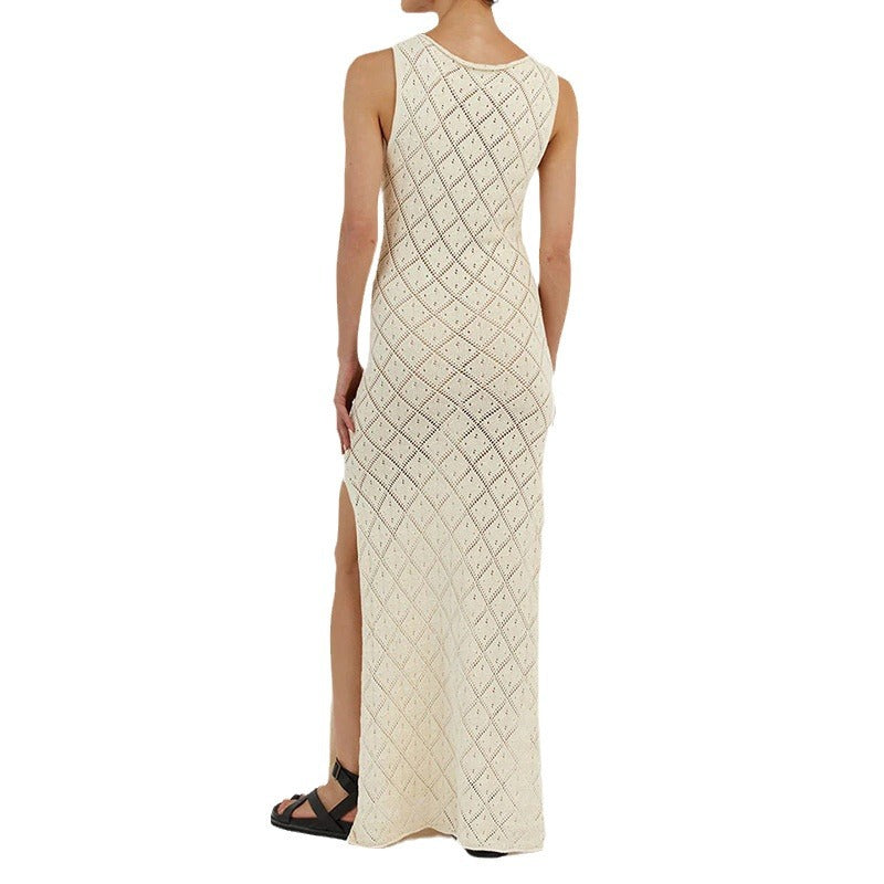 Damen Häkelkleid mit kreativem Rautenmuster und ärmellosem Schnitt Echo Archiv