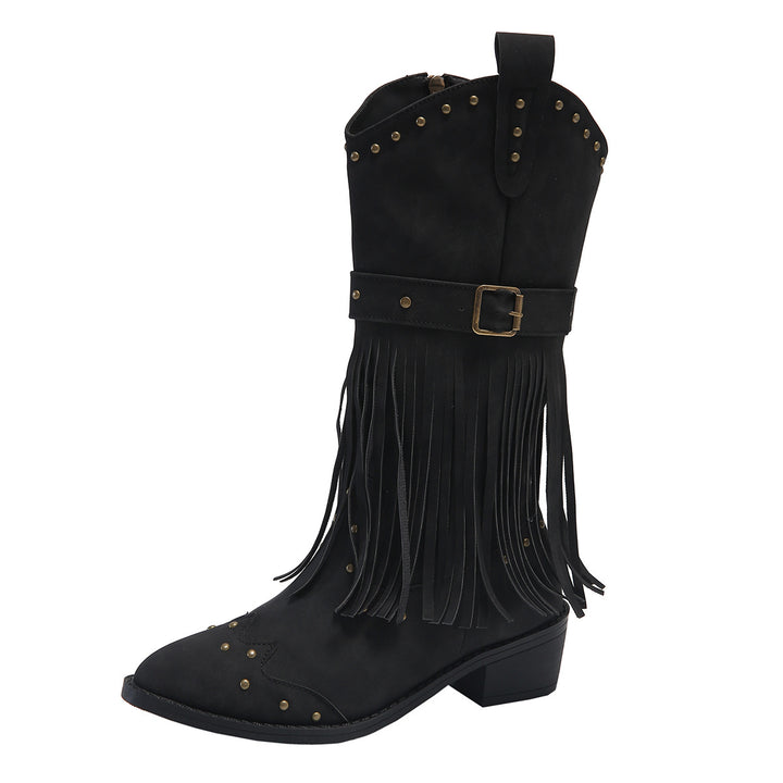 Damen nan Westernstiefel mit Fransen Nieten und Schnallenriemen Echo Archiv
