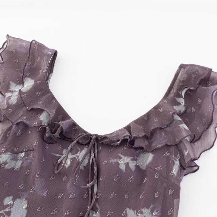 Damen Maxikleid mit romantischem Rüschensaum und floralem Design Echo Archiv