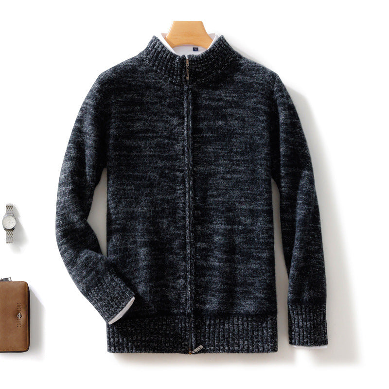 Herren Lässiger Zip‑Mockneckpullover aus Wollmix mit angerauter Mohair‑Optik und Stehkragen Echoarchiv