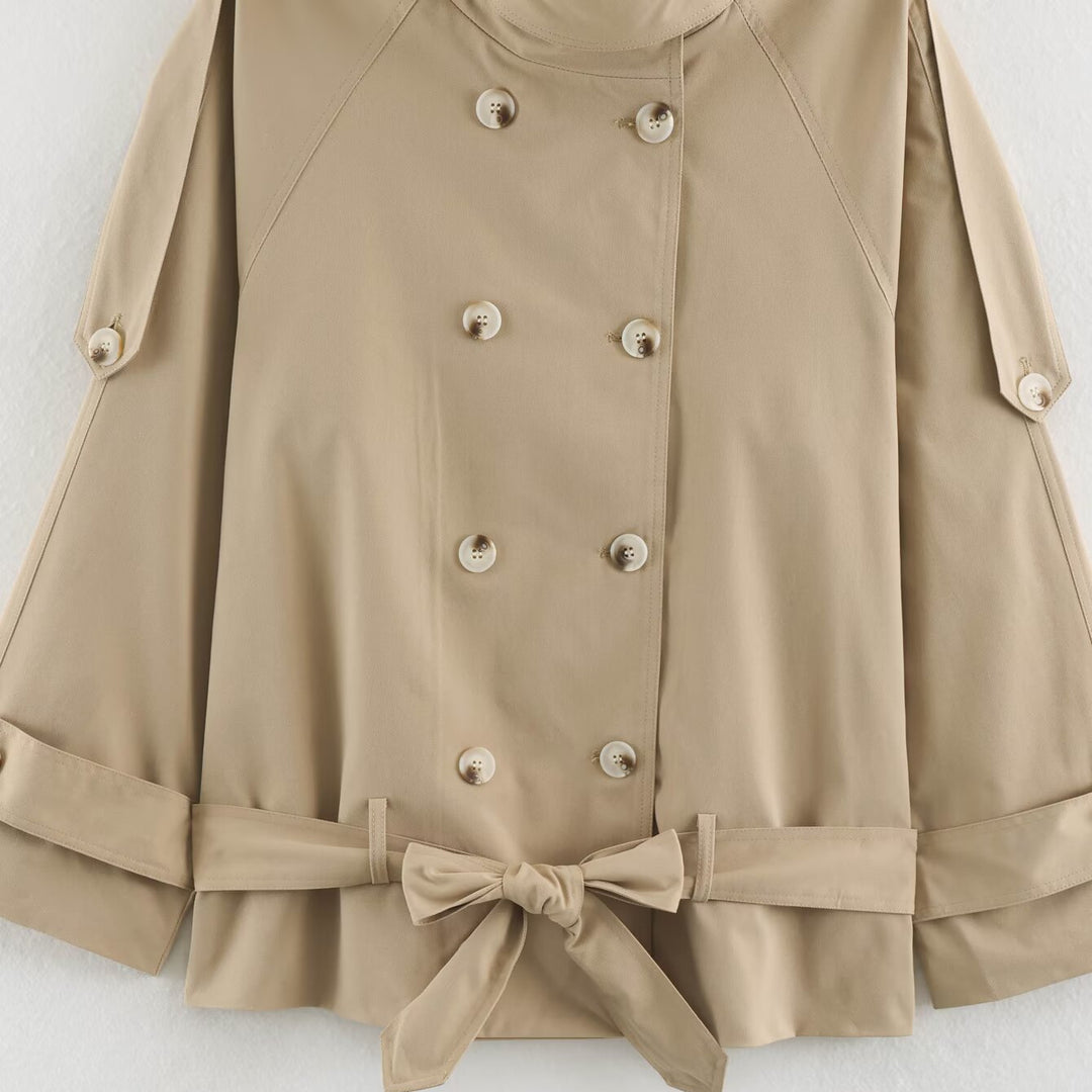 Damen Kurz geschnittener Cape-Trenchcoat mit Stehkragen und Taillengürtel Echo Archiv