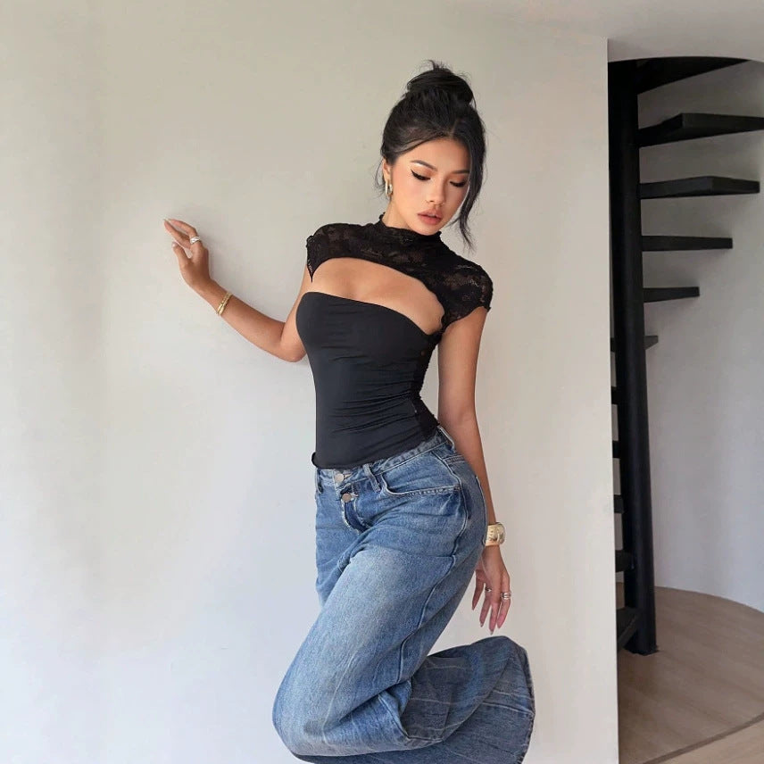 Damen Body mit Spitzenkragen und enganliegendem Schnitt Echo Archiv