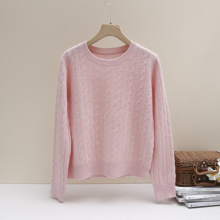 Damen Feiner Zopfmuster-Kabelstrickpullover mit Rundhalsausschnitt und Kaschmir‑Effekt Echo Archiv