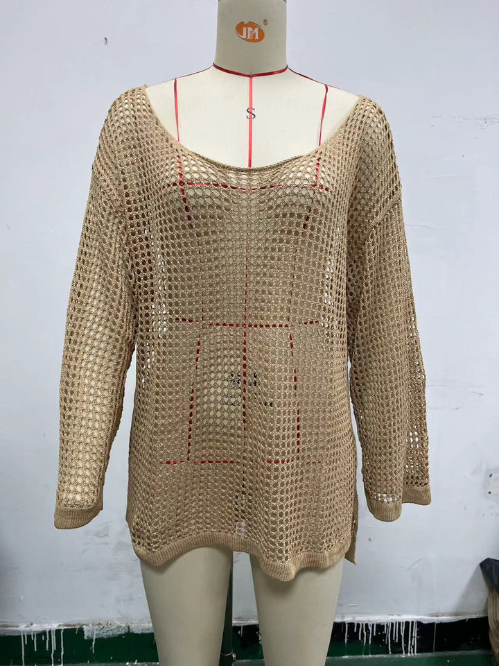 Damen lässiger Netzpullover mit weitem Schnitt und U-Boot-Ausschnitt Echo Archiv