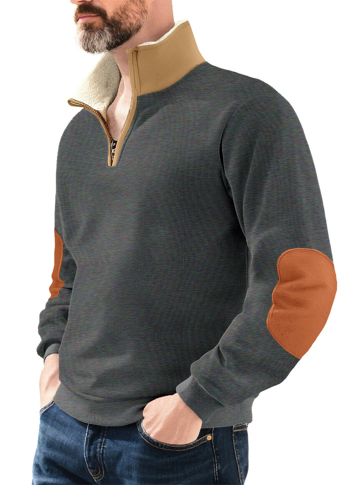 Herren Mikrofleece-Pullover mit Stehkragen und kontrastierenden Ellbogen-Patches Echoarchiv