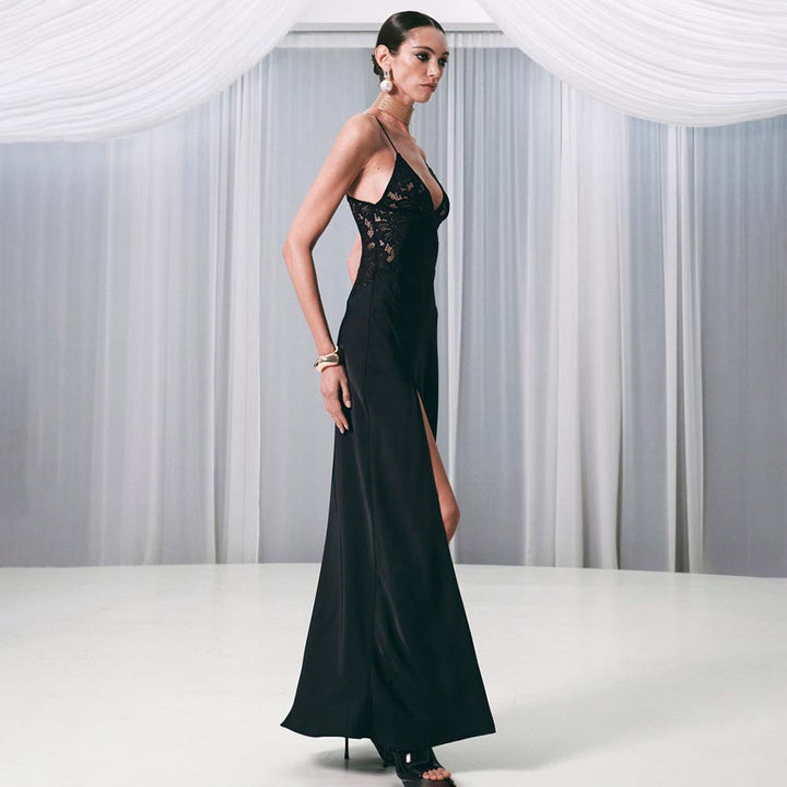 Damen Elegantes Maxikleid mit Spitzenbesatz Echo Archiv