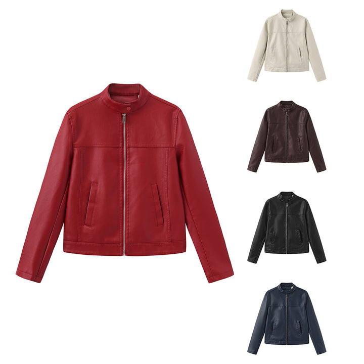 Herren nan minimalistische Kunstlederjacke mit Stehkragen, Metallreißverschluss und eingearbeiteten Seitentaschen Echo Archiv