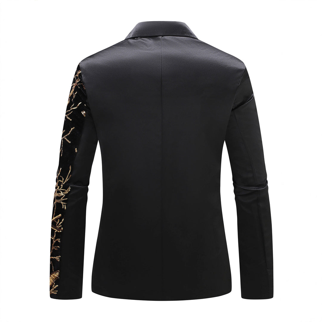 Herren luxuriöser Pailletten-Smokingblazer mit floralem Design Echoarchiv