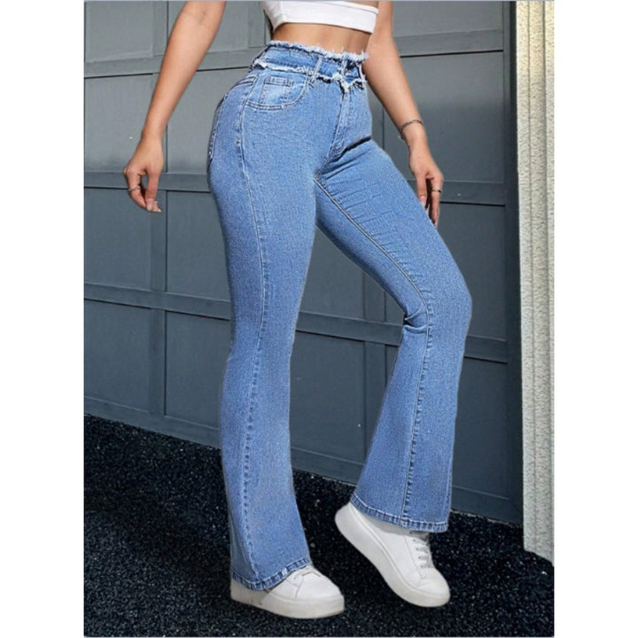Damen Hochtaillierte Sculpting-Flared-Jeans mit gerafftem Bund und figurformender Passform Echo Archiv