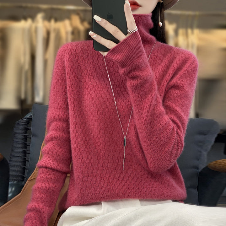 Damen Weicher Feinstrick‑Mockneckpullover mit flauschiger Mohair‑Optik, zarter Wabenstruktur und legerer Oversize‑Passform Echoarchiv