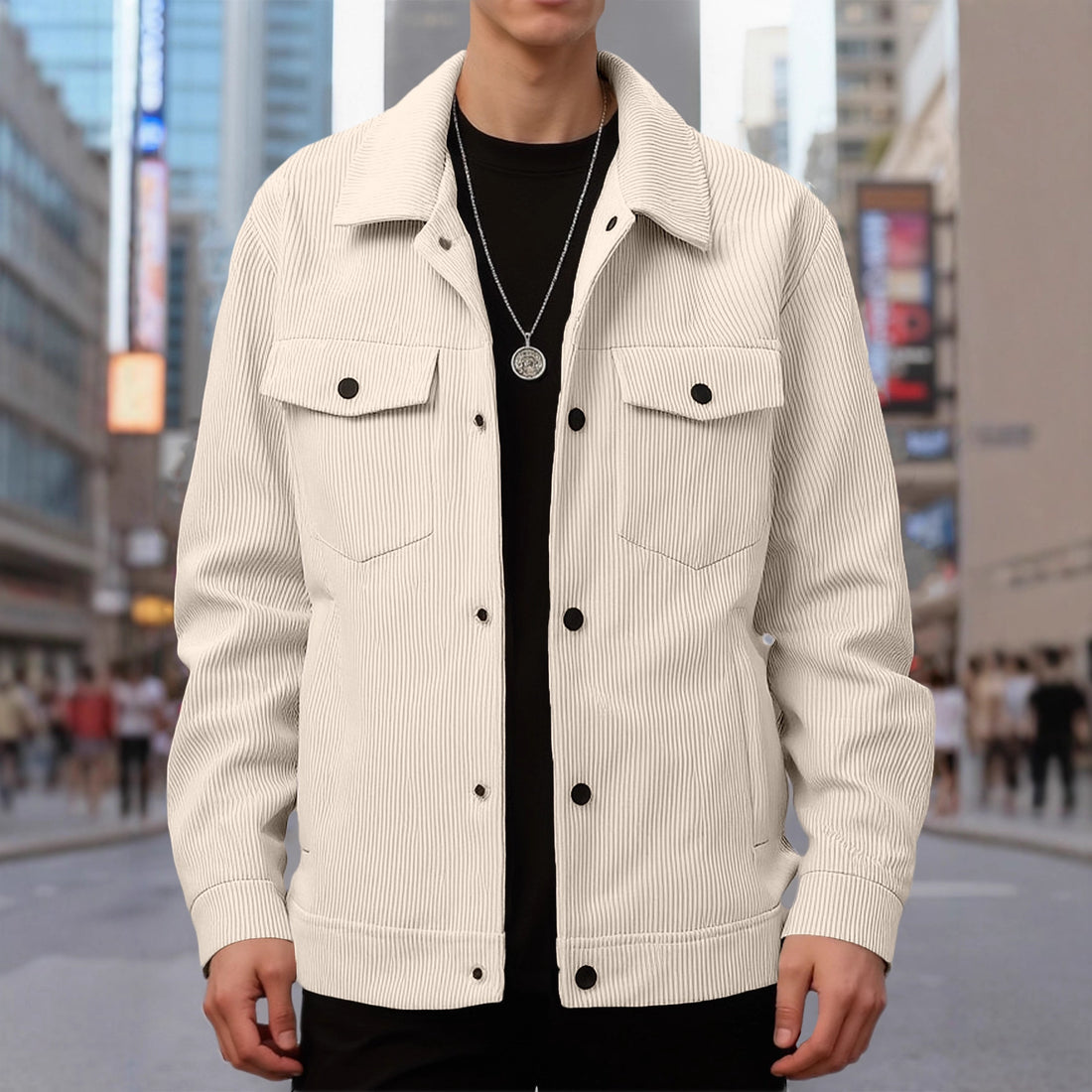 Herren strukturiertes Oberteiljacke mit praktischen Taschen – Taviero