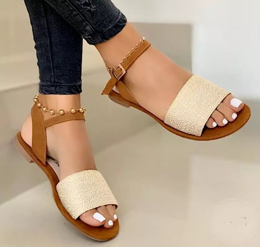 Damen nan flache Sandalette mit breiter Strassbandage und verstellbarem Knöchelriemen Echo Archiv