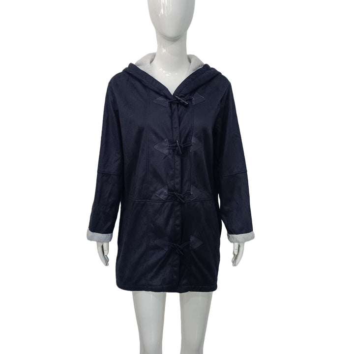 Damen Kapuzen-Dufflecoat mit Kunstfellbesatz und KnEchoarchivelverschlüssen Echoarchiv