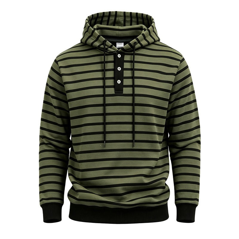 Herren Kapuzenpullover mit Knopfleiste und modischem Streifenmuster Echoarchiv