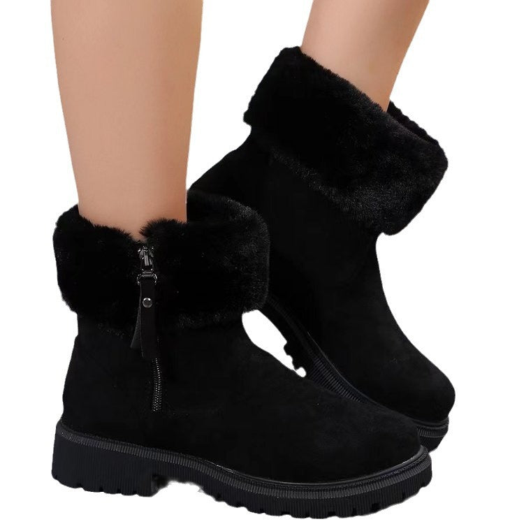 Damen  gefütterte Ankle-Boots mit vollem Fellkragen, robust profiliertem Laufsohle und seitlichem Reißverschluss Echo Archiv
