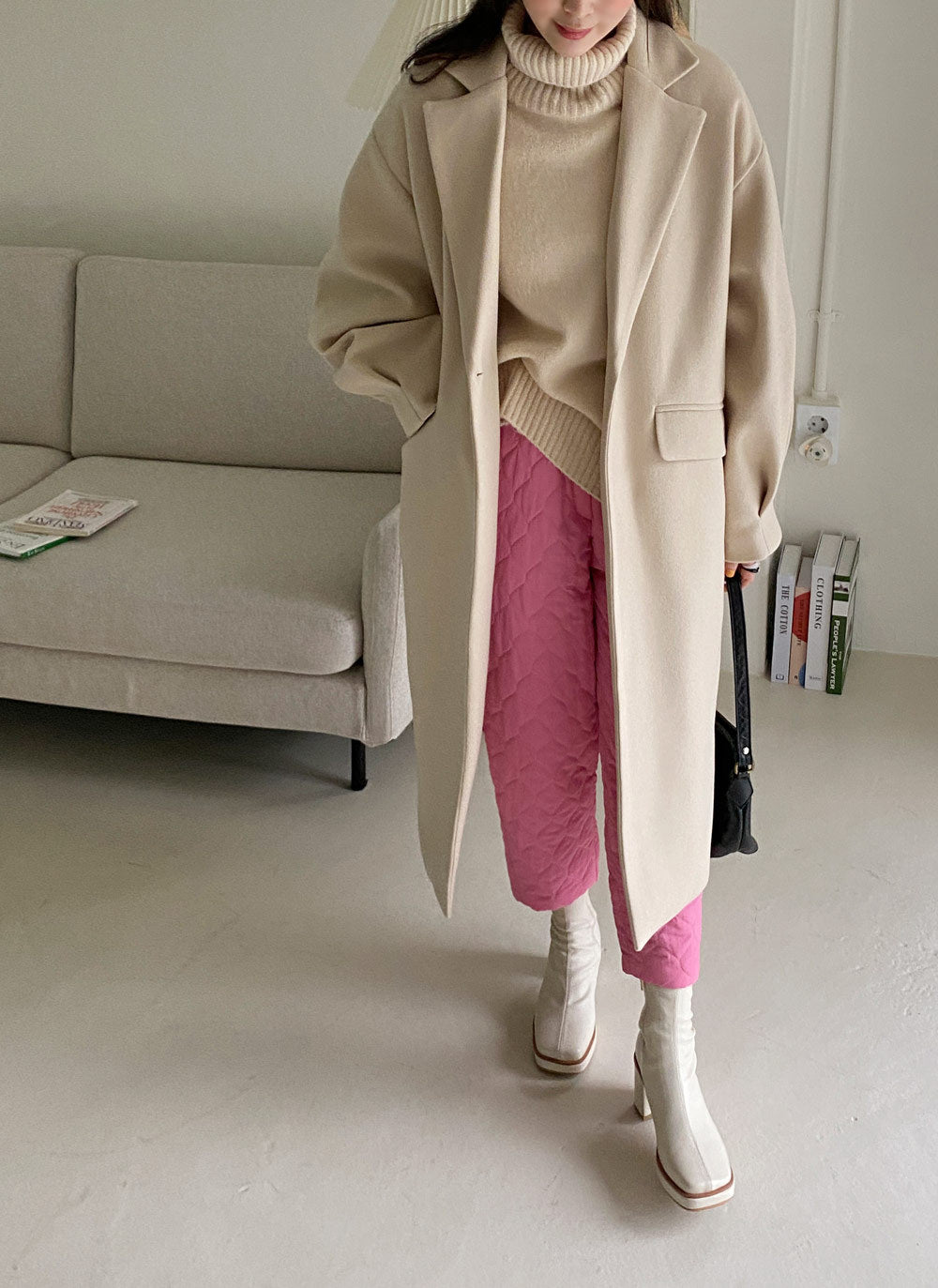 Damen Longline Wollmix-Mantel mit kastiger Oversize-Passform und cleanem Revers Echoarchiv