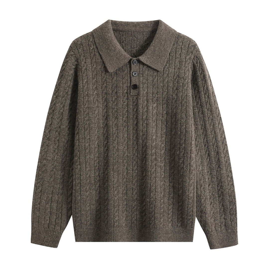 Herren Zopfstrick-Polopullover mit Polokragen, halber Knopfleiste & relaxed Schnitt Echoarchiv