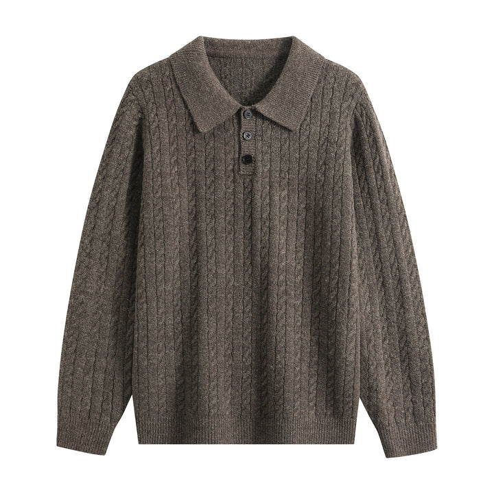 Herren Zopfstrick-Polopullover mit Polokragen, halber Knopfleiste & relaxed Schnitt Echoarchiv