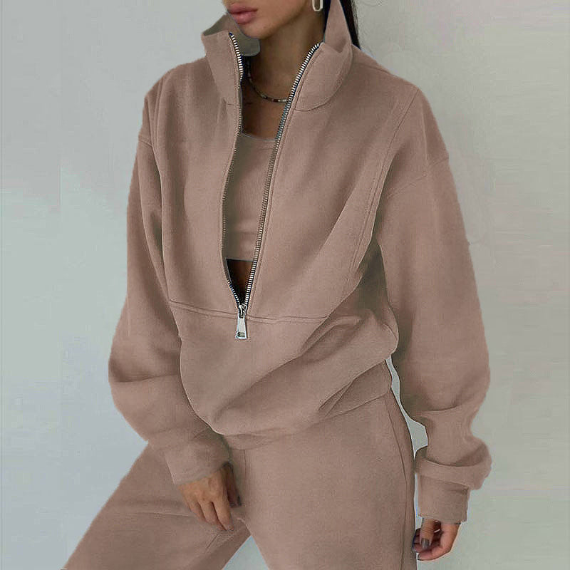 Damen nan kurzes Halbzip-Sweatshirt-und-Jogginghose-Set mit Stehkragen, oversized Schnitt und weichem French-Terry Echo Archiv