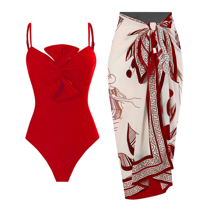 Damen Badeanzug mit elegantem Wickeldesign und floralem Pareo Echo Archiv
