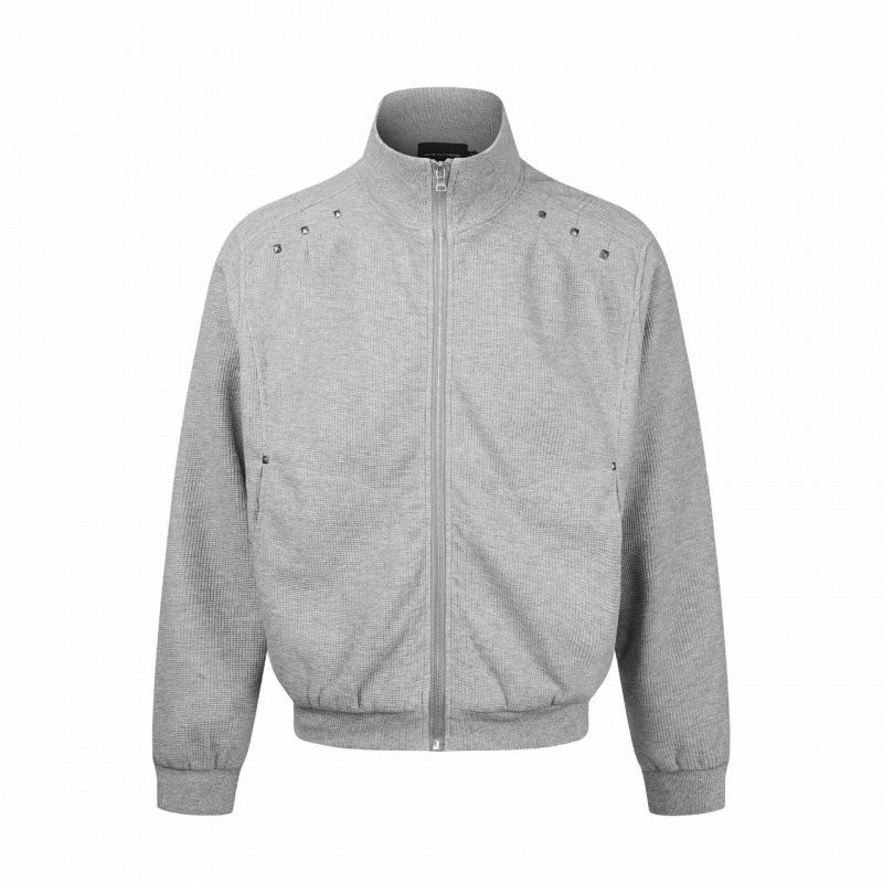 Unisex Grobgestrickte Zip‑Bomberjacke mit Stehkragen, Nieten‑Detail und Reißverschlusstaschen Echo Archiv