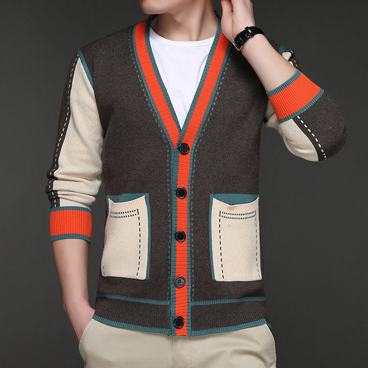 Herren modische Strickjacke mit kontrastierenden Details und praktischen Taschen Echoarchiv