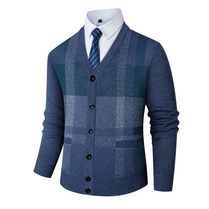 Herren Komfortabler V-Ausschnitt Strickjacke mit klassischem Karomuster Echoarchiv