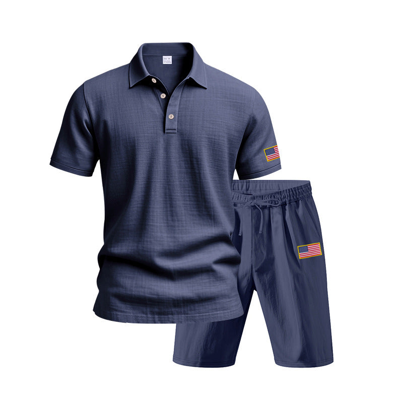 Herren Polo- und Shorts-Set mit gesticktem Länderflaggen-Motiv Echoarchiv