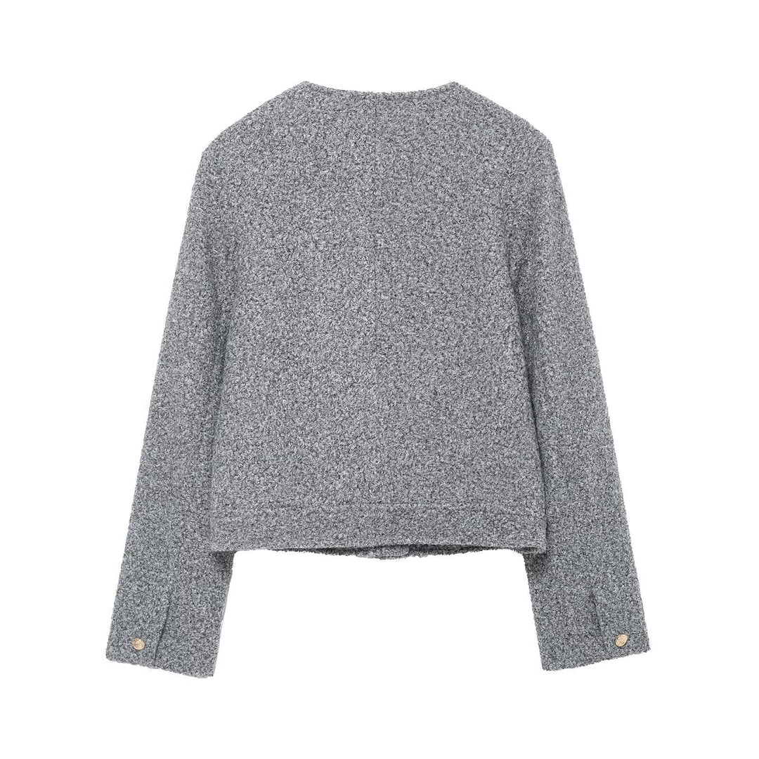 Damen Bouclé-Boxy-Jacke mit goldenen Knöpfen und aufgesetzten Taschen Echo Archiv