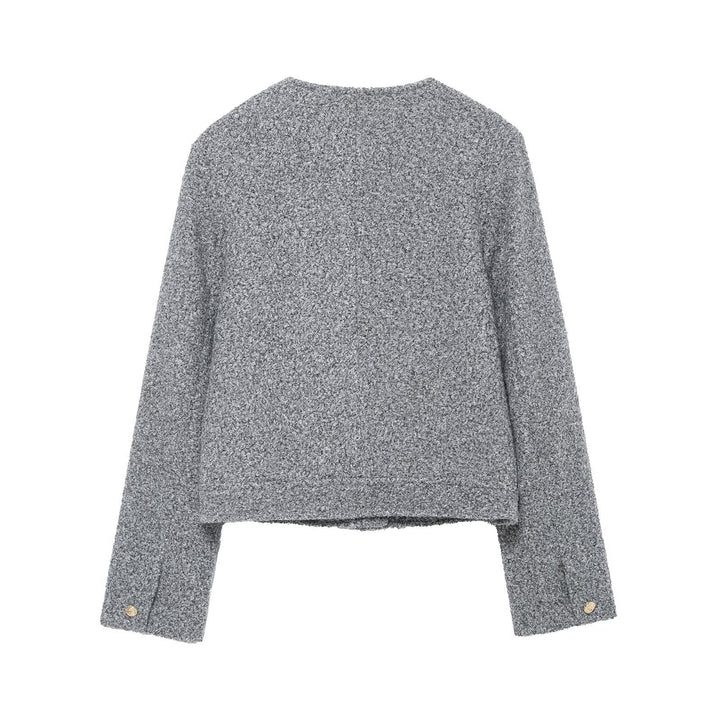 Damen Bouclé-Boxy-Jacke mit goldenen Knöpfen und aufgesetzten Taschen Echo Archiv