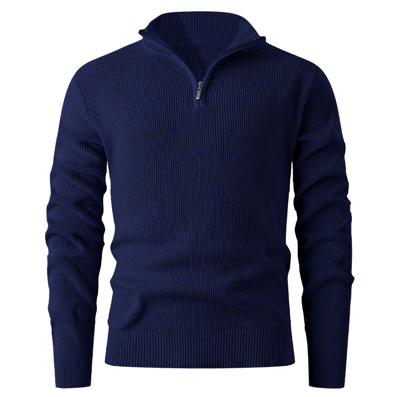 Herren nan Slim-Fit Halbzip-Strickpullover aus Merino-Baumwollmix mit verstärktem Stehkragen Echo Archiv