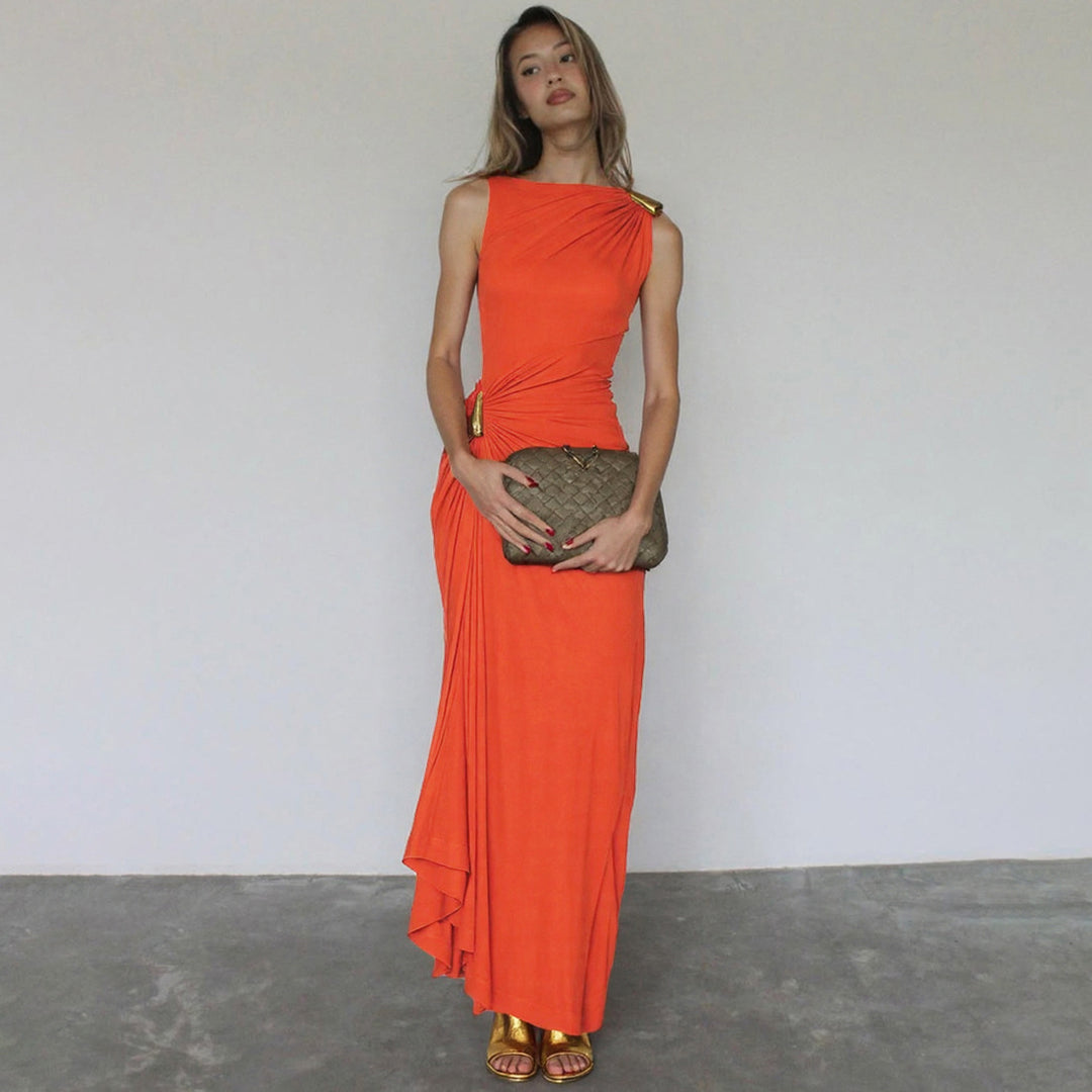 Damen Elegantes Maxikleid mit asymmetrischem Schnitt und Raffungen Echo Archiv