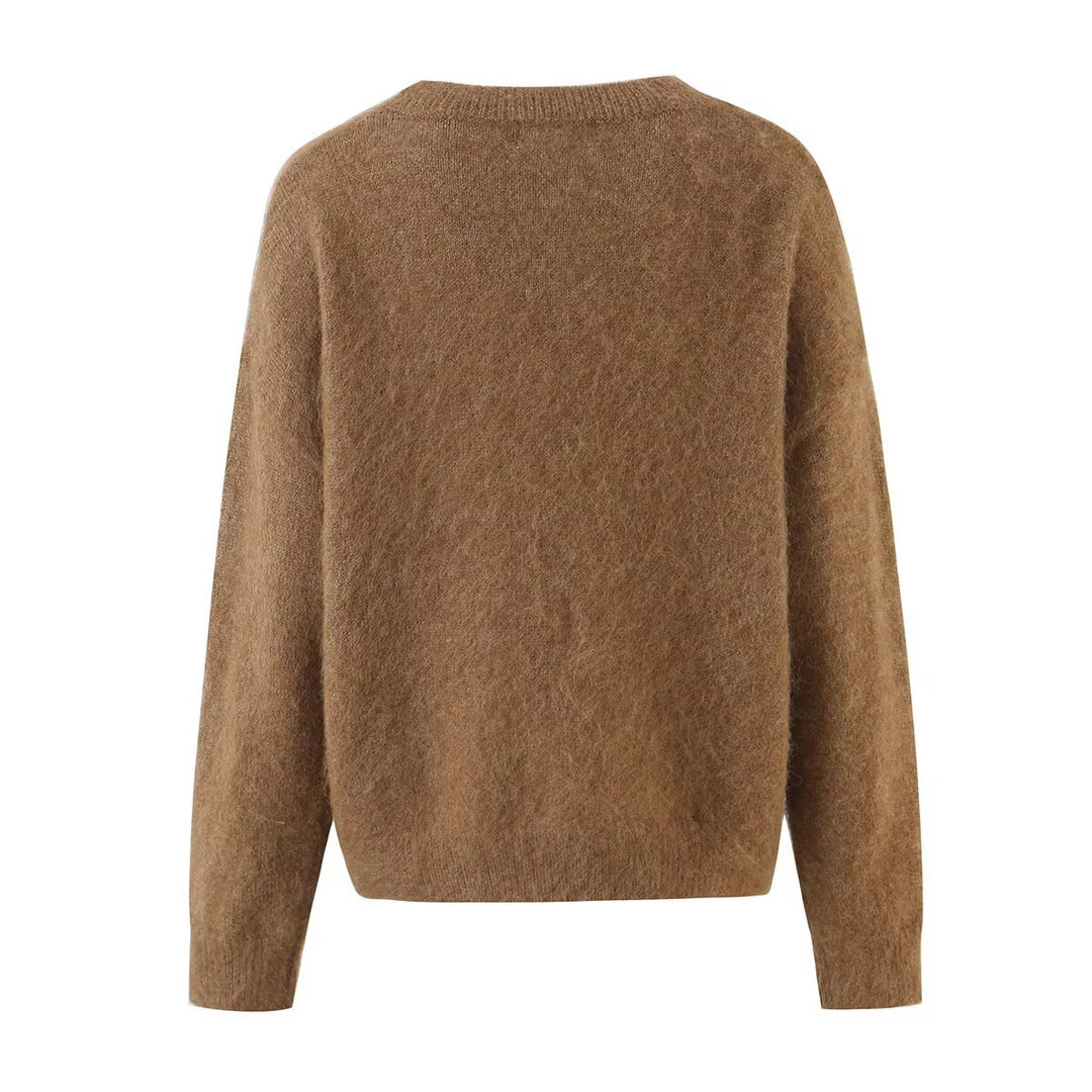 Damen Mohair-Mix Rundhalspullover mit abstraktem Hundemotiv Echo Archiv