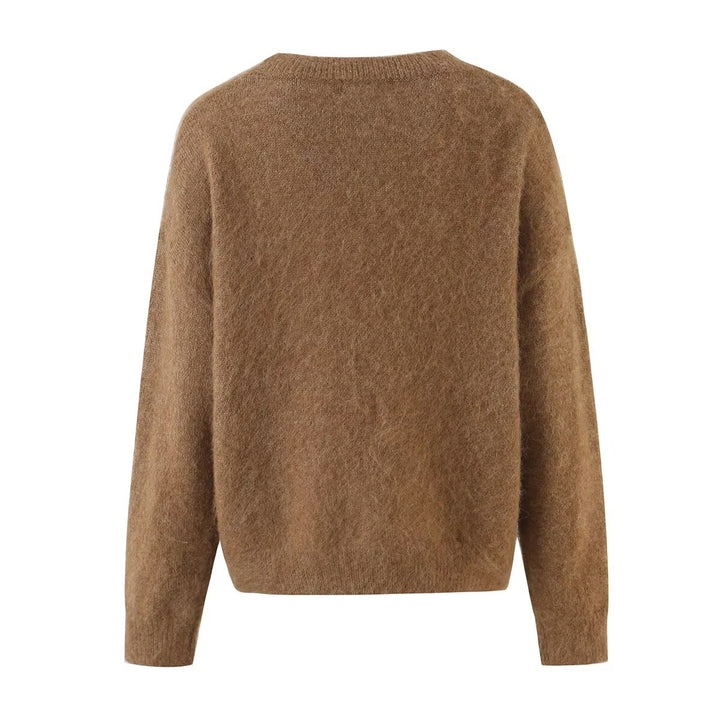 Damen Mohair-Mix Rundhalspullover mit abstraktem Hundemotiv Echo Archiv