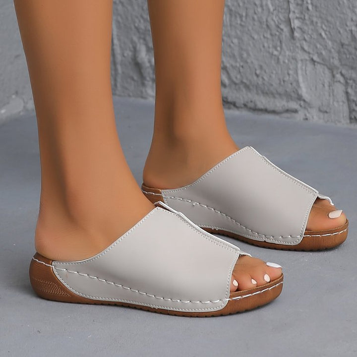 Damen Offene Komfort‑Mules mit gepolstertem Fußbett und Korkoptik‑Plateau – Lioré
