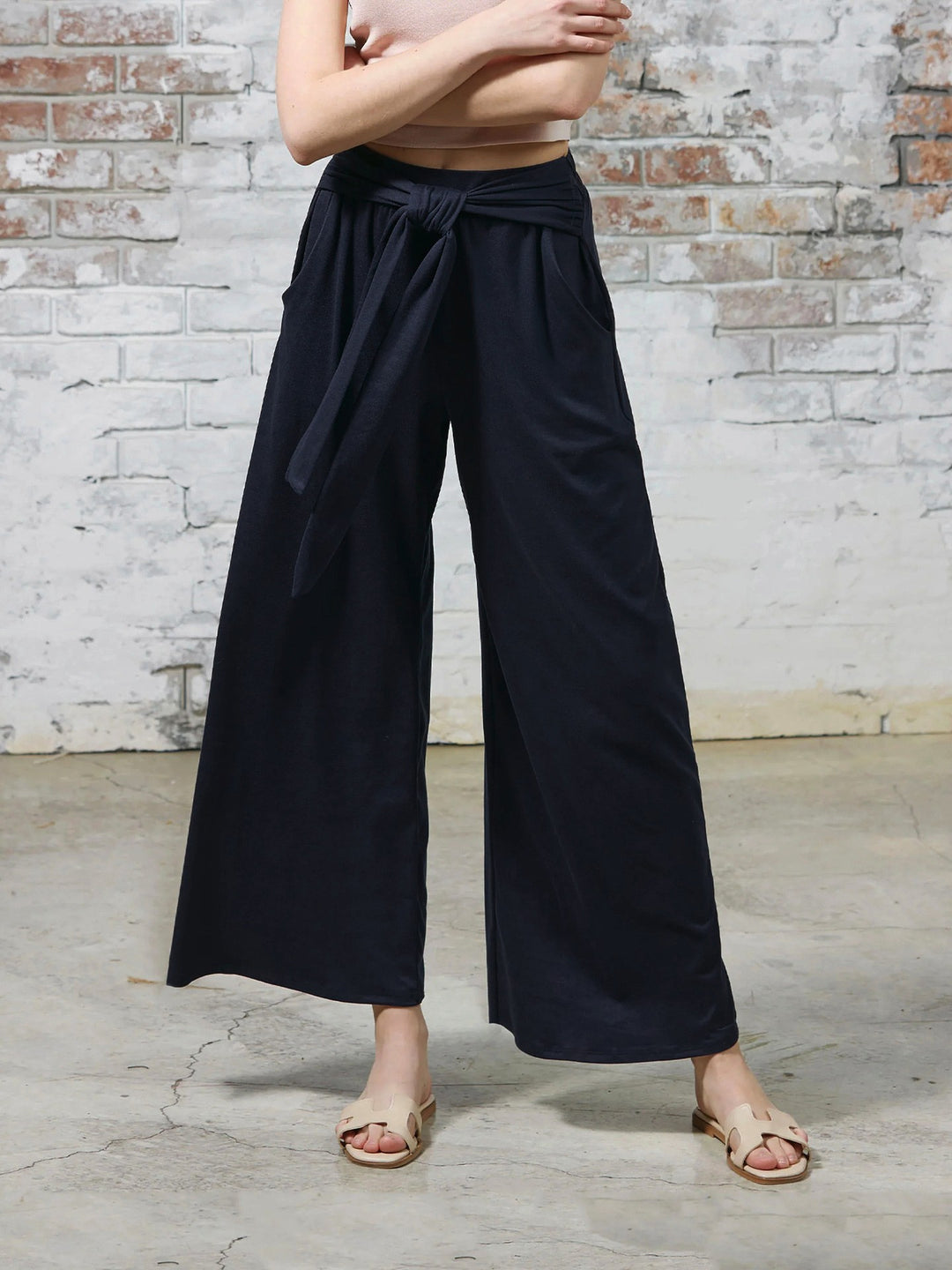 Damen Weite Jersey-Hose mit hohem Bund und Bindegürtel Echo Archiv