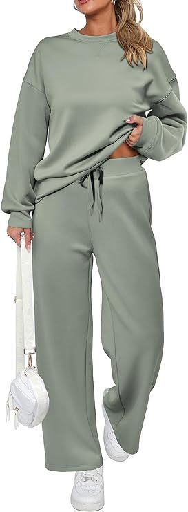 Damen zweiteiliges French-Terry Lounge-Set mit oversized Rundhals-Pullover und weitem Highwaist-Jogger – Avérine