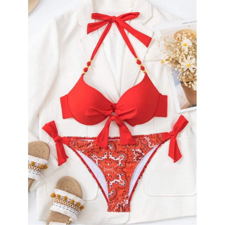 Damen Bikini-Set mit modischen Bindebändern und herausgearbeitetem Muster Echo Archiv