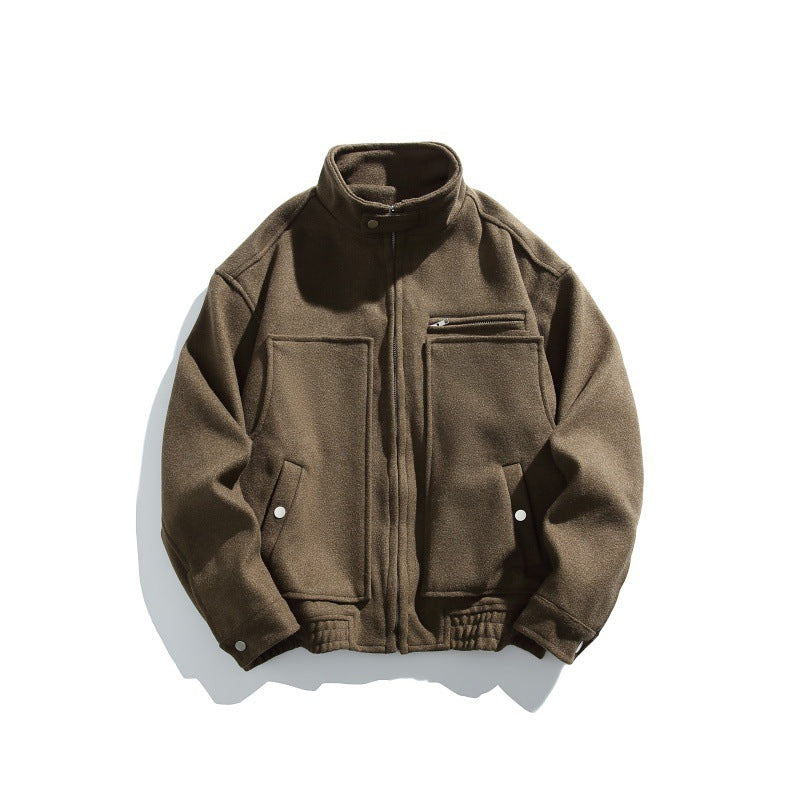 Herren Kurz geschnittener Boxy-Wollmix-Blouson mit Stehkragen, elastischem Saum und Reißverschluss-Brusttasche Echoarchiv
